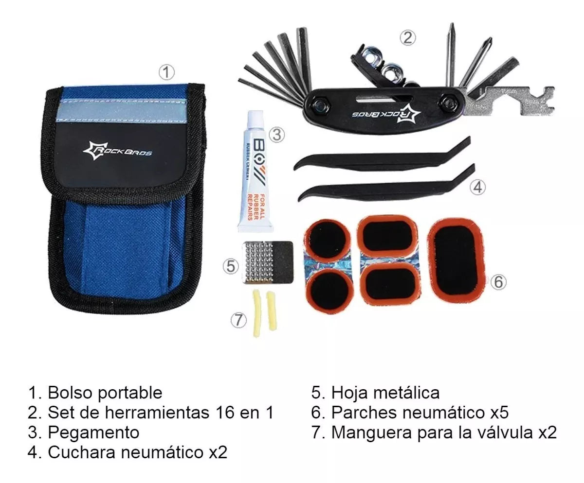 KIT HERRAMIENTAS ROCKBROS 16 EN 1 SET REPARACIÓN BICICLETA
