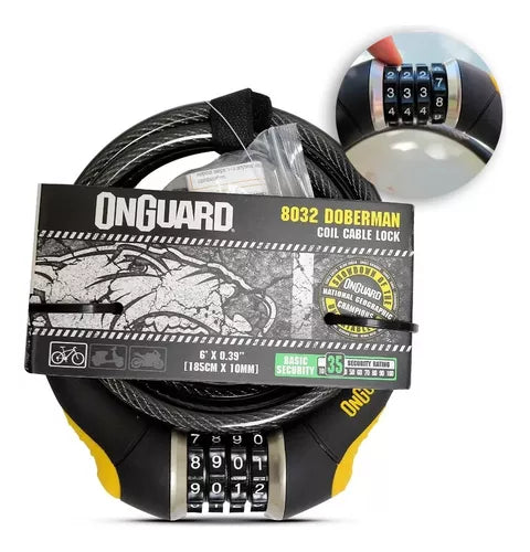 CANDADO ONGUARD ESPIRAL CLAVE DOBERMAN 185CMS X 10M NEGRO