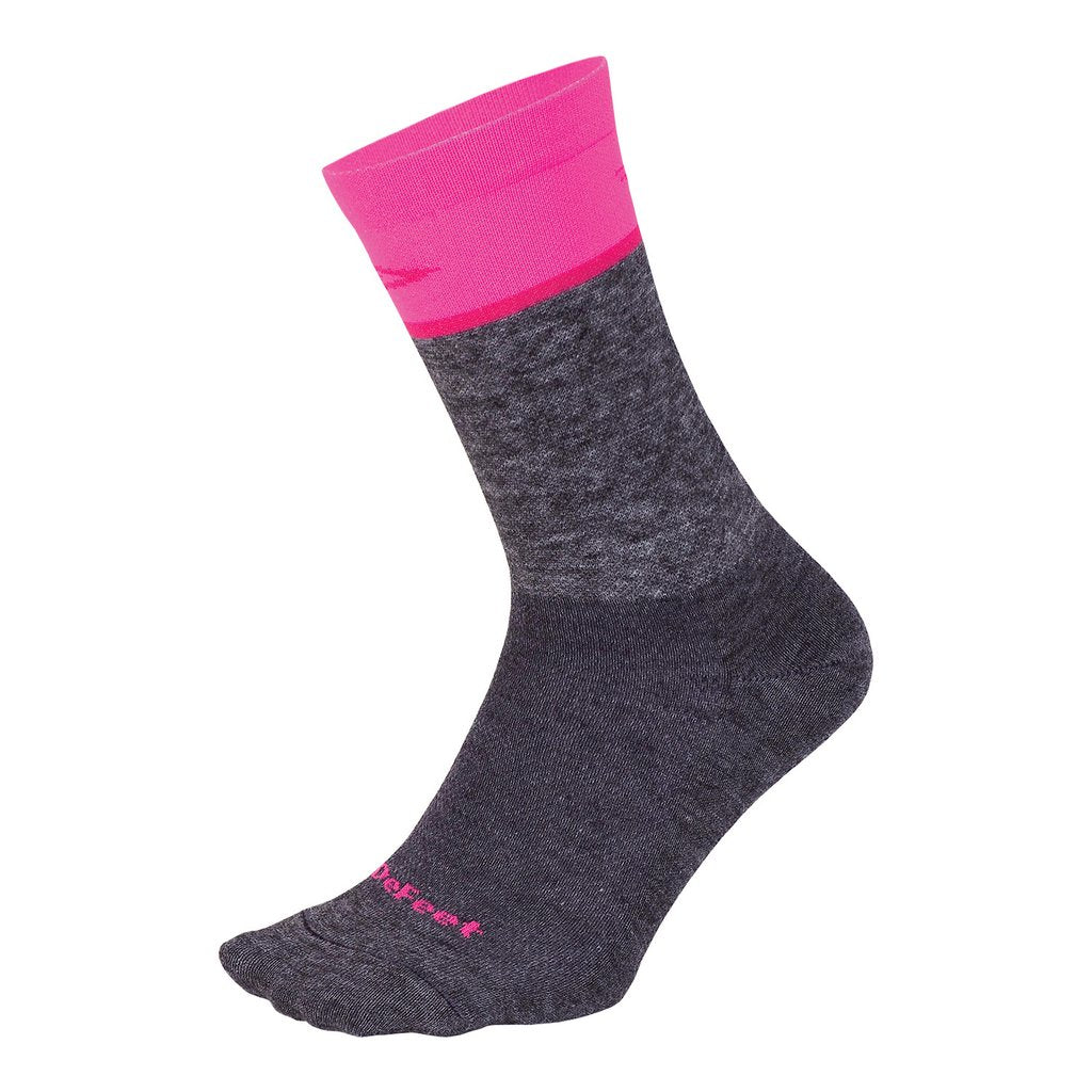 Calcetín DeFeet Wooleator Wool Blend 6&#39;&#39; Team Defeet (Gravel Grey/ Neon Pink)
