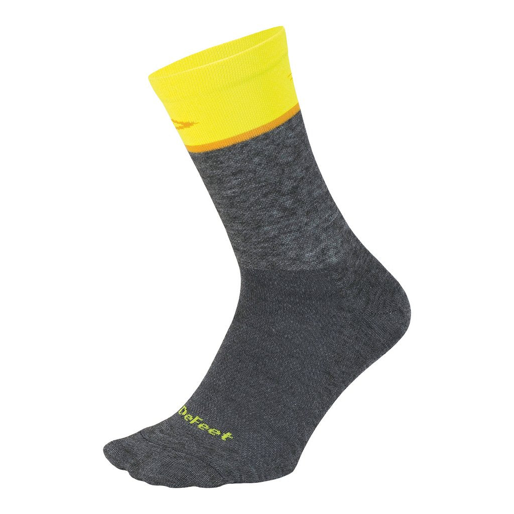 Calcetín DeFeet Wooleator Wool Blend 6&#39;&#39; Team DeFeet (Gravel Grey/Neon Yellow)