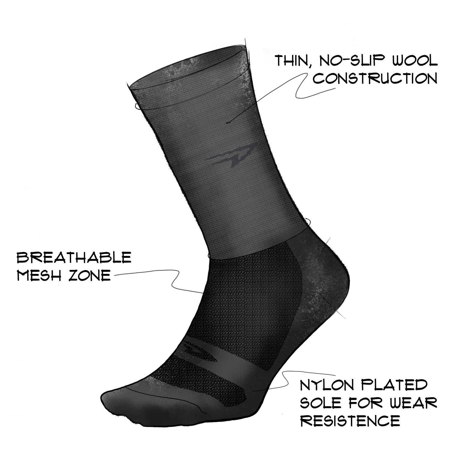 Calcetín DeFeet Wooleator Wool Blend 6'' Team DeFeet (Gravel Grey/Process Blue)