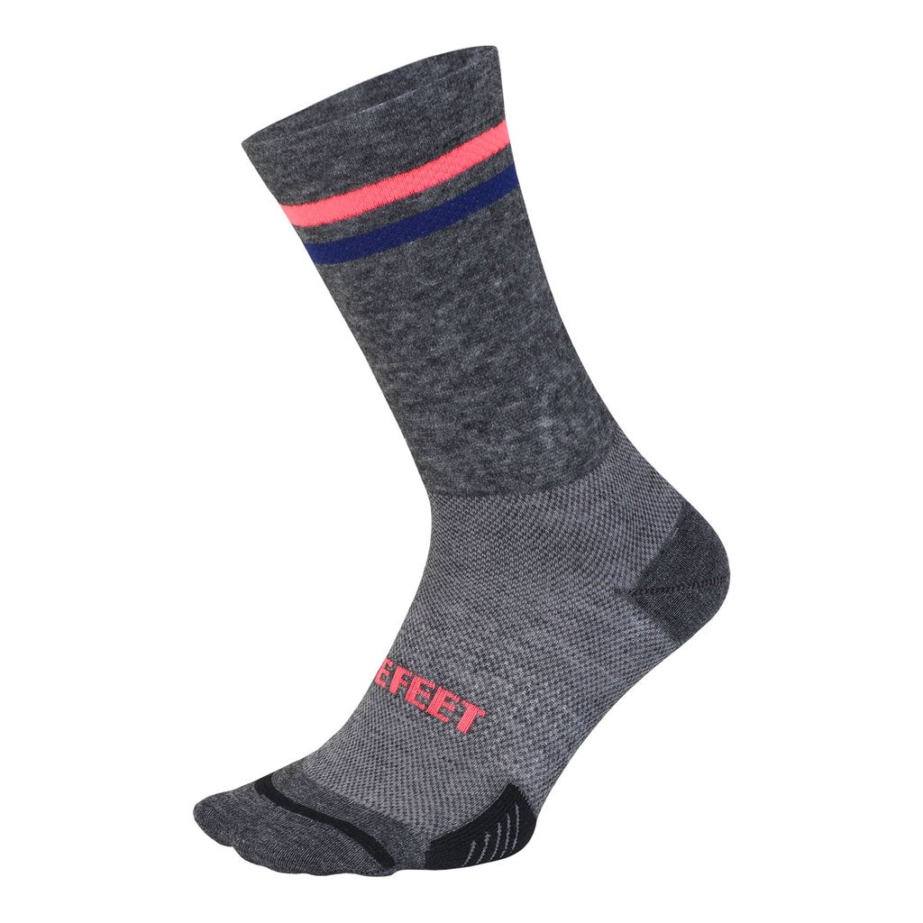 Calcetín DeFeet Cyclismo Wool Blend 6&quot; Gravel Grey/Hi-Vis Pink Double Stripes